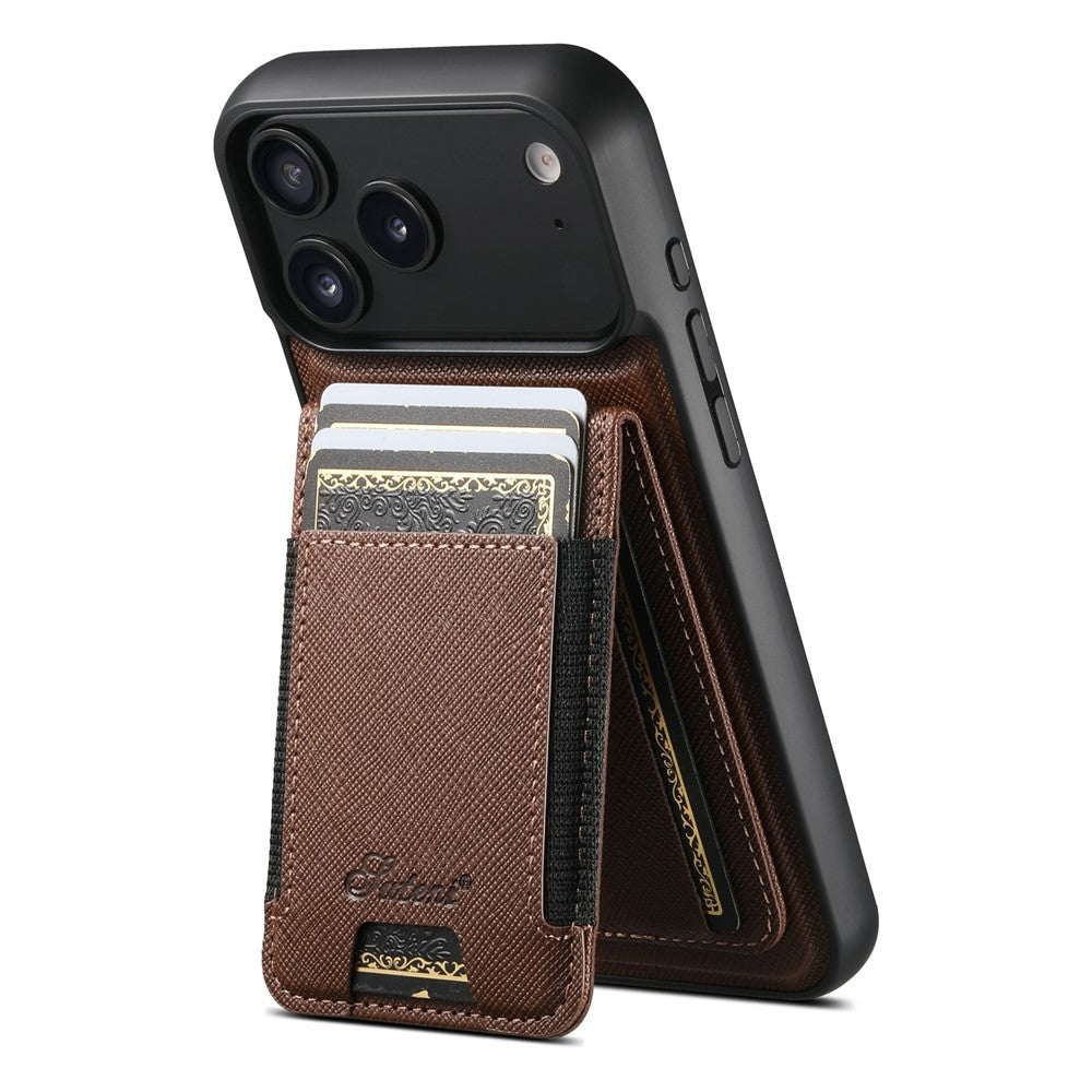 SUTENI H17 For iPhone 17 Pro Max Magnetic Case Cross Texture Leather Phone Back Cover with Detachable Card Bag - Brown