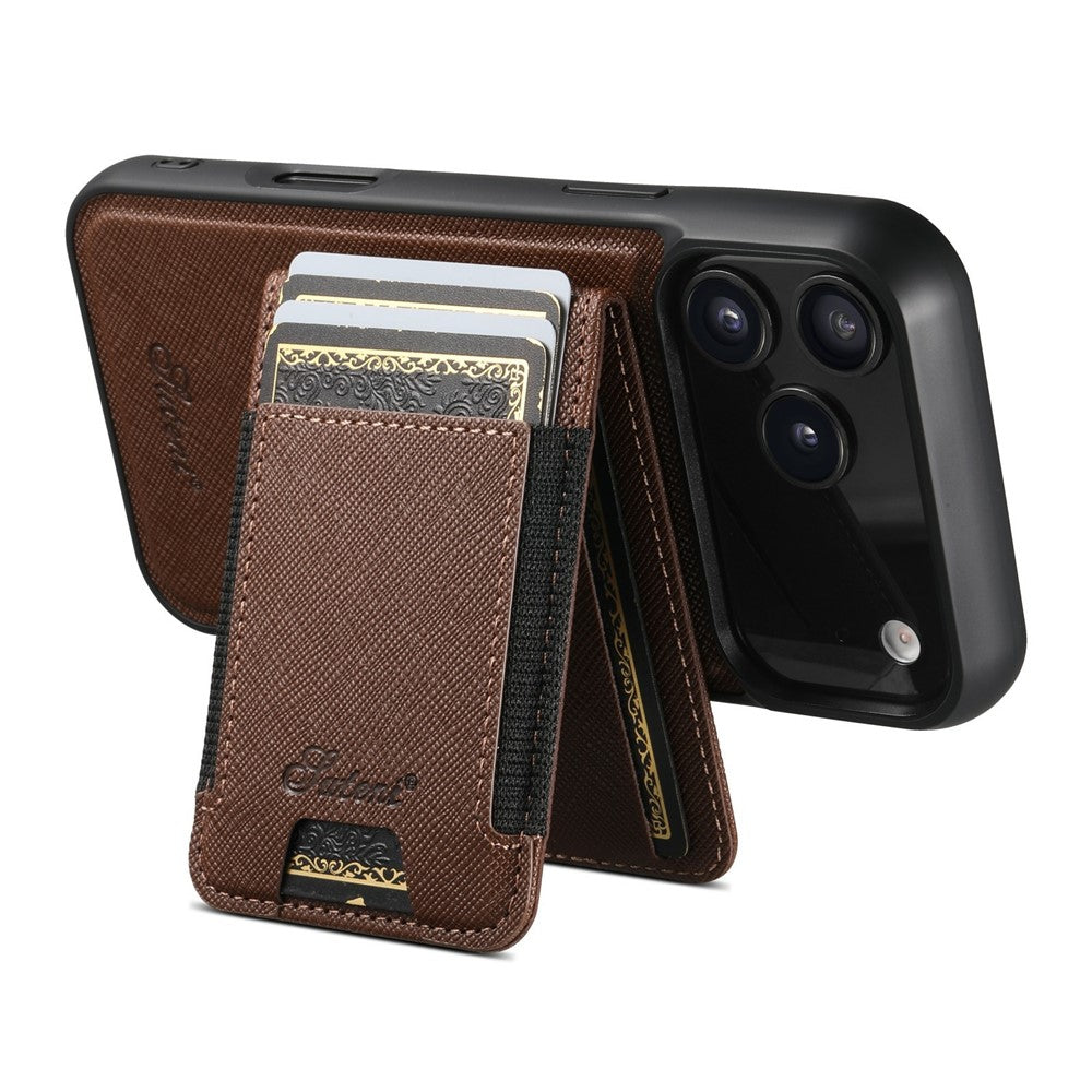 SUTENI H17 For iPhone 17 Pro Max Magnetic Case Cross Texture Leather Phone Back Cover with Detachable Card Bag - Brown