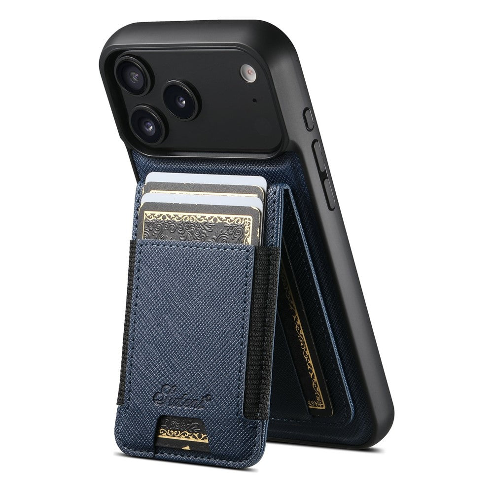 SUTENI H17 For iPhone 17 Pro Max Magnetic Case Cross Texture Leather Phone Back Cover with Detachable Card Bag - Blue