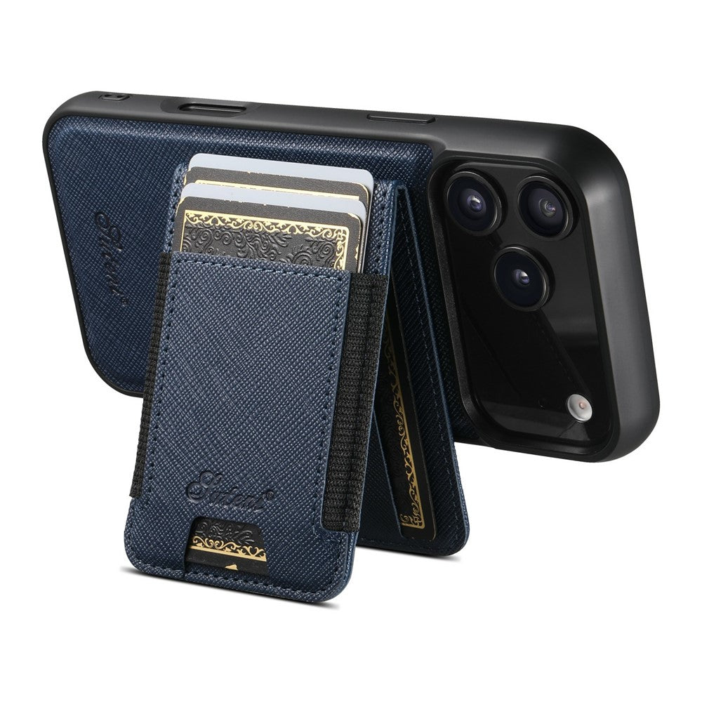 SUTENI H17 For iPhone 17 Pro Max Magnetic Case Cross Texture Leather Phone Back Cover with Detachable Card Bag - Blue