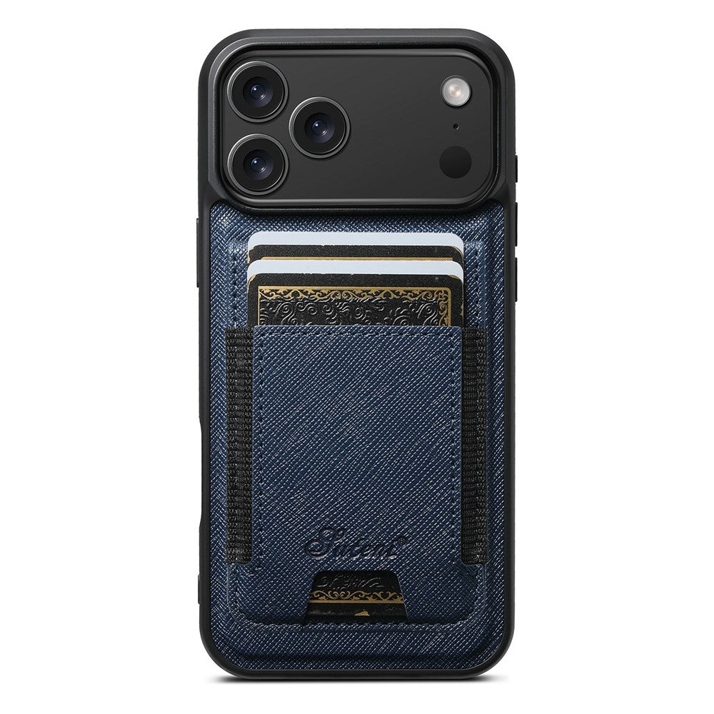 SUTENI H17 For iPhone 17 Pro Max Magnetic Case Cross Texture Leather Phone Back Cover with Detachable Card Bag - Blue