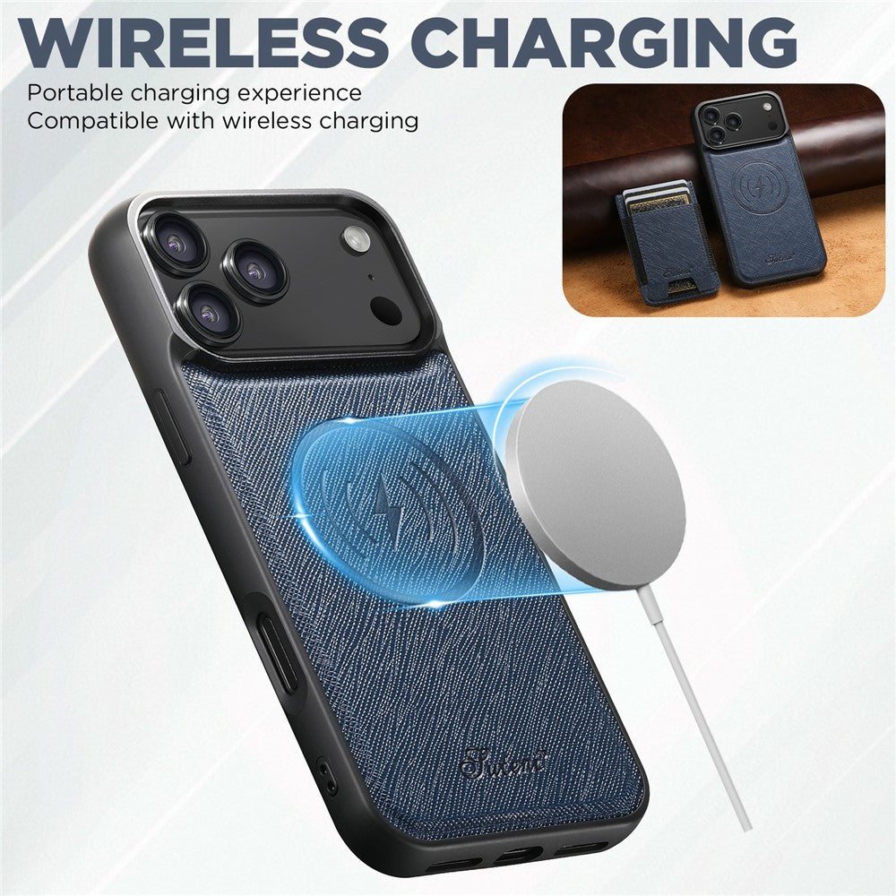 SUTENI H17 For iPhone 17 Pro Max Magnetic Case Cross Texture Leather Phone Back Cover with Detachable Card Bag - Blue