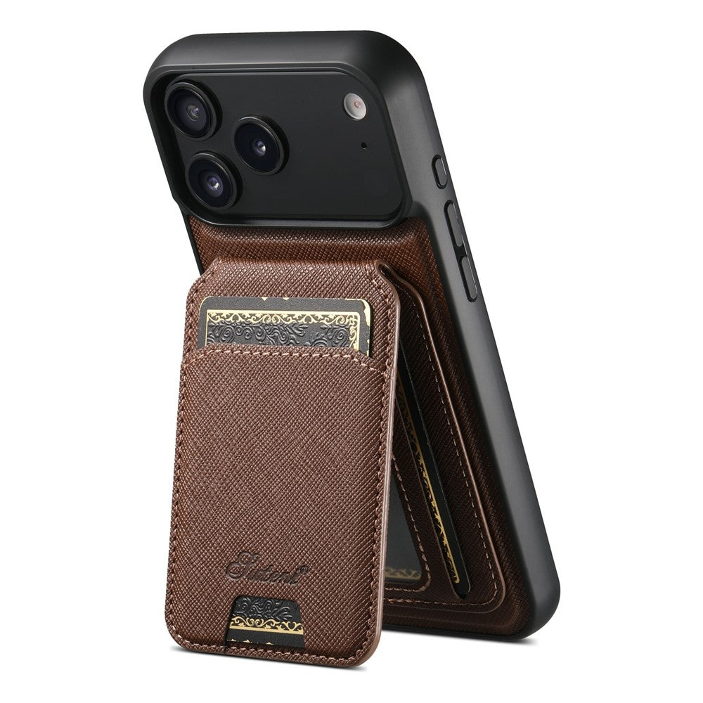 SUTENI H18 For iPhone 17 Pro Max Magnetic Case Cross Texture Leather + TPU Cover with Detachable Card Bag - Brown