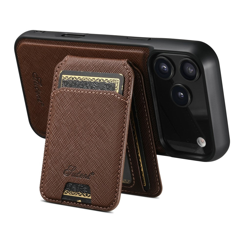 SUTENI H18 For iPhone 17 Pro Max Magnetic Case Cross Texture Leather + TPU Cover with Detachable Card Bag - Brown