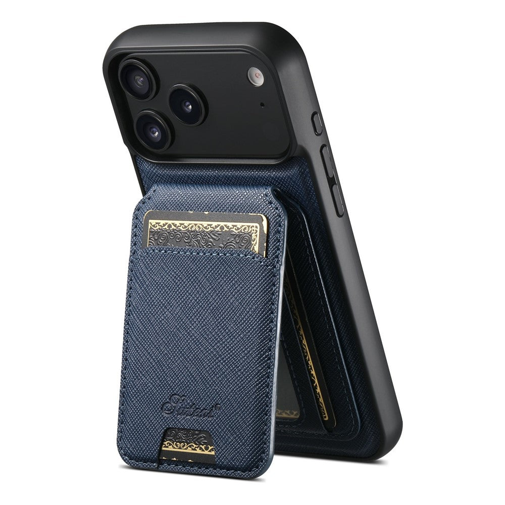 SUTENI H18 For iPhone 17 Pro Max Magnetic Case Cross Texture Leather + TPU Cover with Detachable Card Bag - Blue