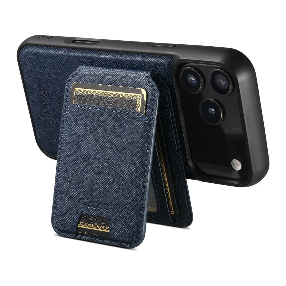 SUTENI H18 For iPhone 17 Pro Max Magnetic Case Cross Texture Leather + TPU Cover with Detachable Card Bag - Blue