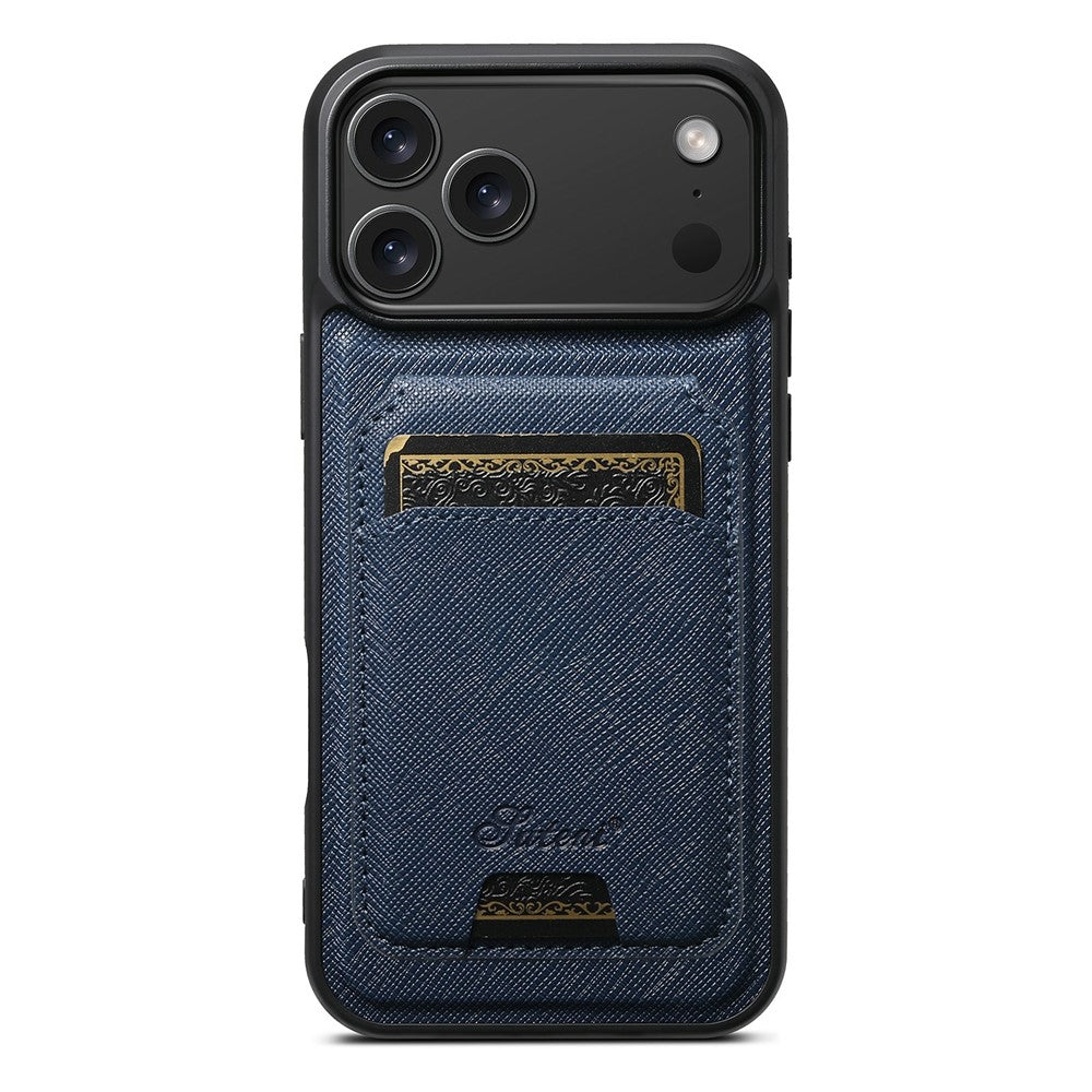 SUTENI H18 For iPhone 17 Pro Max Magnetic Case Cross Texture Leather + TPU Cover with Detachable Card Bag - Blue