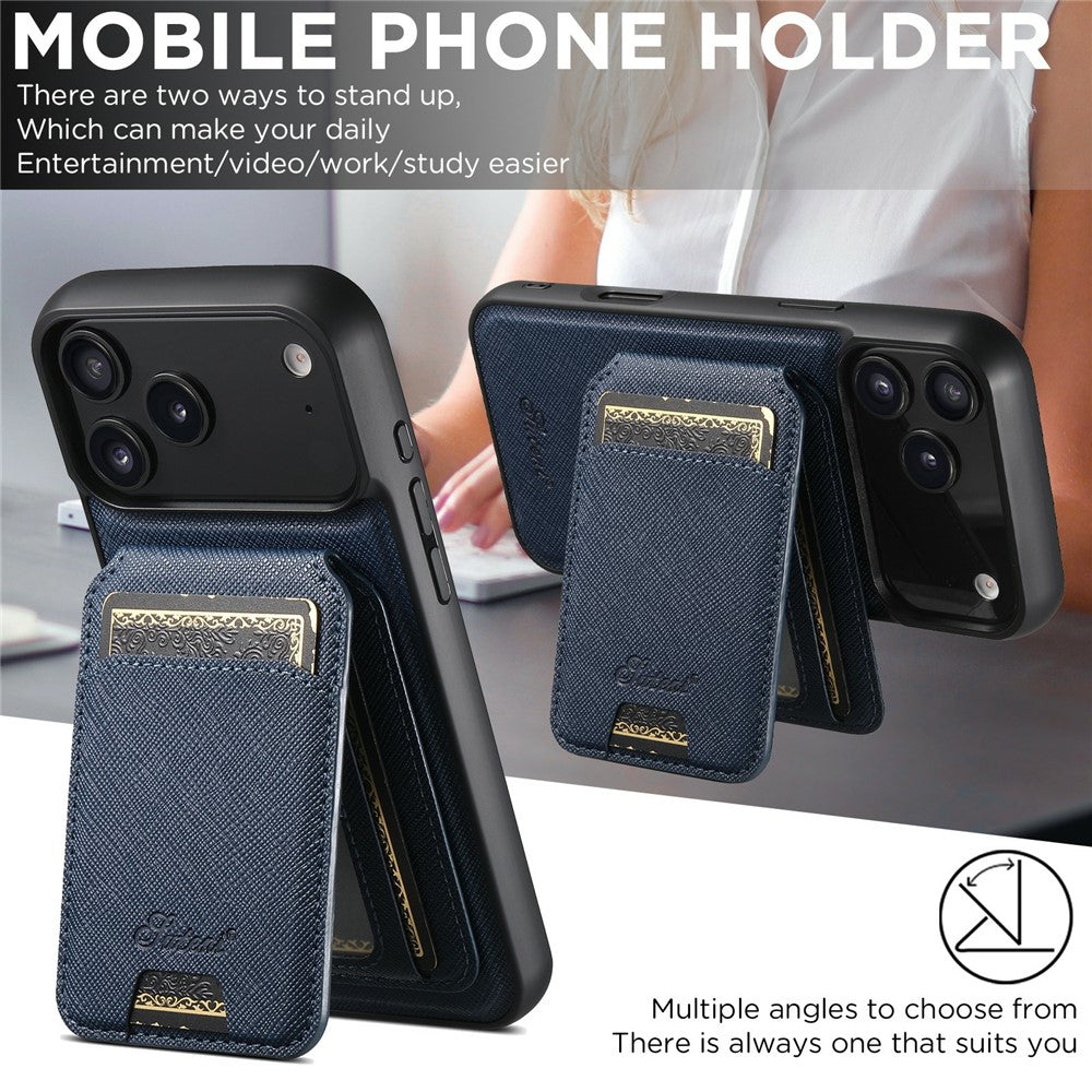 SUTENI H18 For iPhone 17 Pro Max Magnetic Case Cross Texture Leather + TPU Cover with Detachable Card Bag - Blue