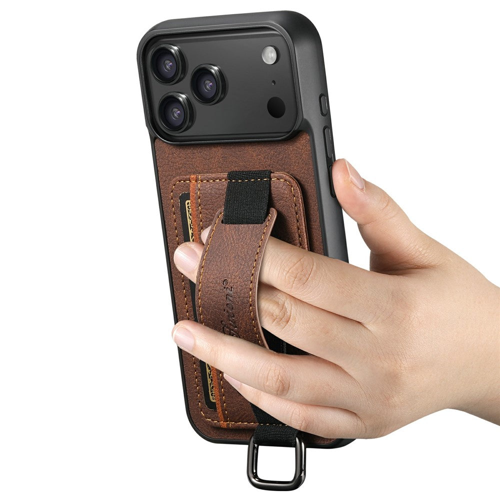 SUTENI H13 For iPhone 17 Pro Max Case Litchi Texture Leather + TPU + PC Phone Cover with Card Holder Kickstand - Brown