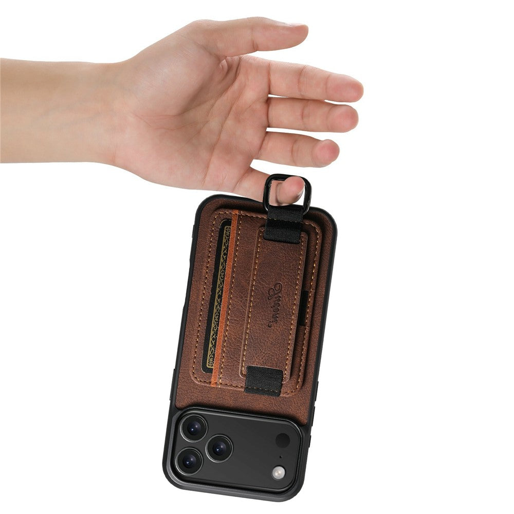 SUTENI H13 For iPhone 17 Pro Max Case Litchi Texture Leather + TPU + PC Phone Cover with Card Holder Kickstand - Brown