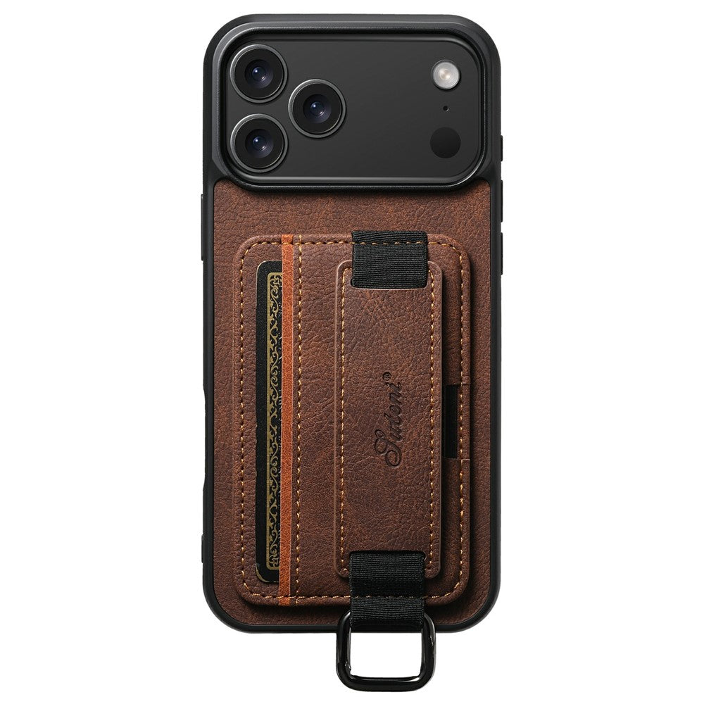 SUTENI H13 For iPhone 17 Pro Max Case Litchi Texture Leather + TPU + PC Phone Cover with Card Holder Kickstand - Brown