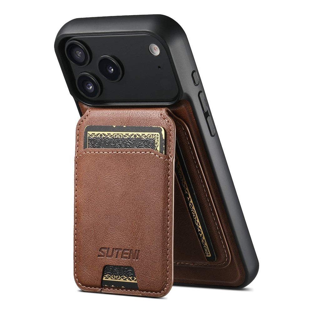 SUTENI M5 For iPhone 17 Pro Max Magnetic Case with Card Bag Cowhide Texture Leather Phone Back Cover - Brown