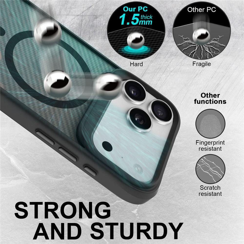 For iPhone 17 Pro Max Case Magnetic Carbon Fiber Texture Phone Cover - Black