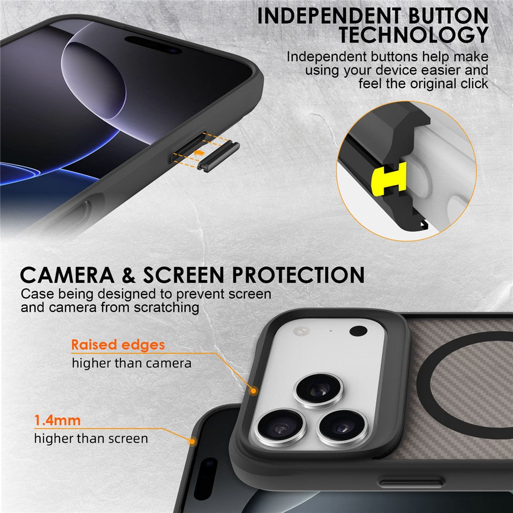 For iPhone 17 Pro Max Case Magnetic Carbon Fiber Texture Phone Cover - Black