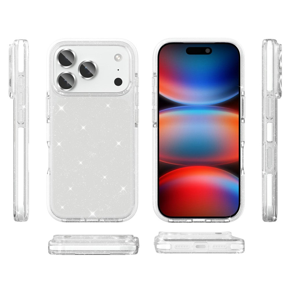 For iPhone 17 Pro Max Glitter Case PC Back TPU+TPE Frame Bling Sparkle Shockproof Cover