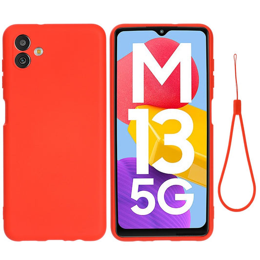 Cell Phone Case for Samsung Galaxy M13 5G, Liquid Silicone+Soft Microfiber Lining Anti-dust Phone Protective Cover - Red