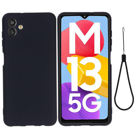 Cell Phone Case for Samsung Galaxy M13 5G, Liquid Silicone+Soft Microfiber Lining Anti-dust Phone Protective Cover - Black