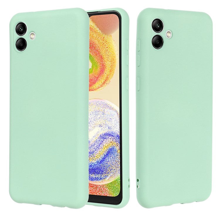 For Samsung Galaxy A04 4G (164.4 x 76.3 x 9.1 mm) Liquid Silicone Phone Case Anti-Scratch Soft Fiber Lining Camera Protection Cover with Strap - Green
