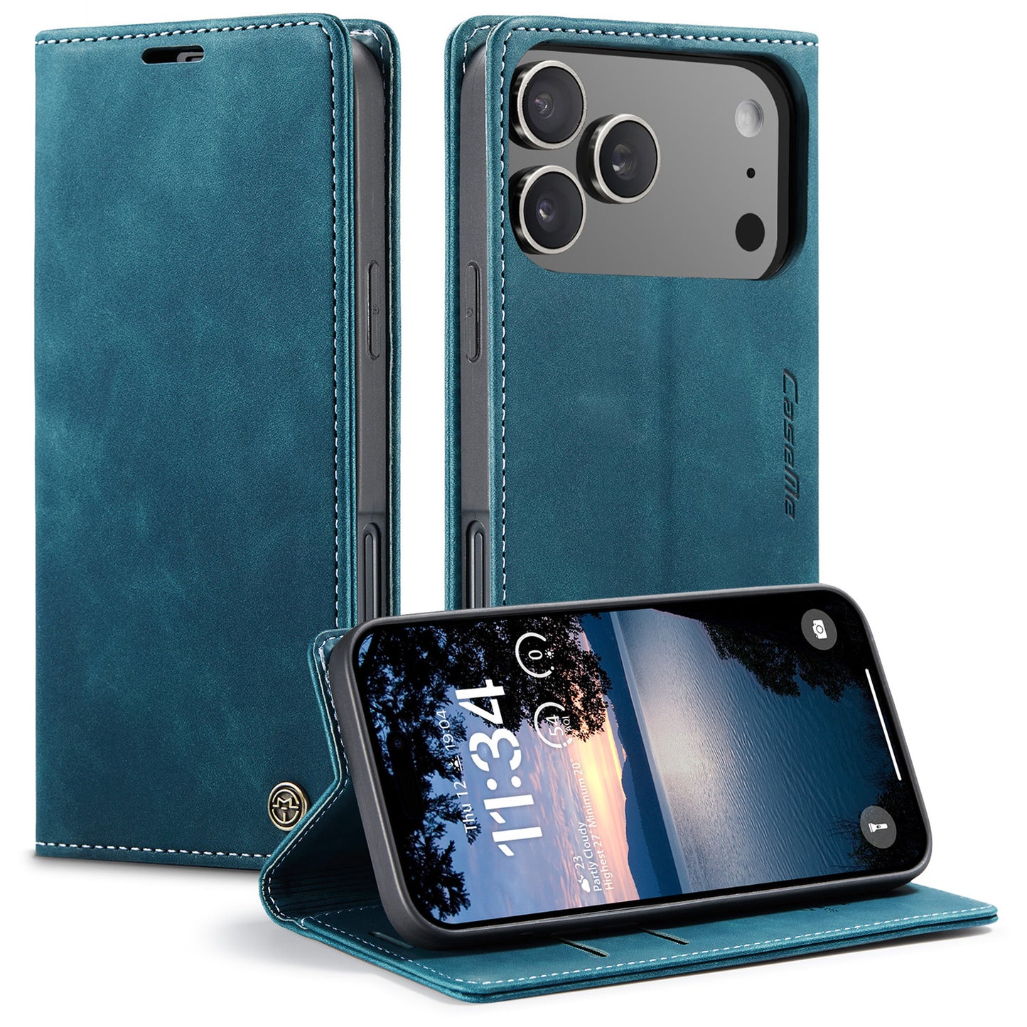 For iPhone 17 Pro Max Wallet Case CASEME 013 Series PU Leather Phone Cover Stand - Blue