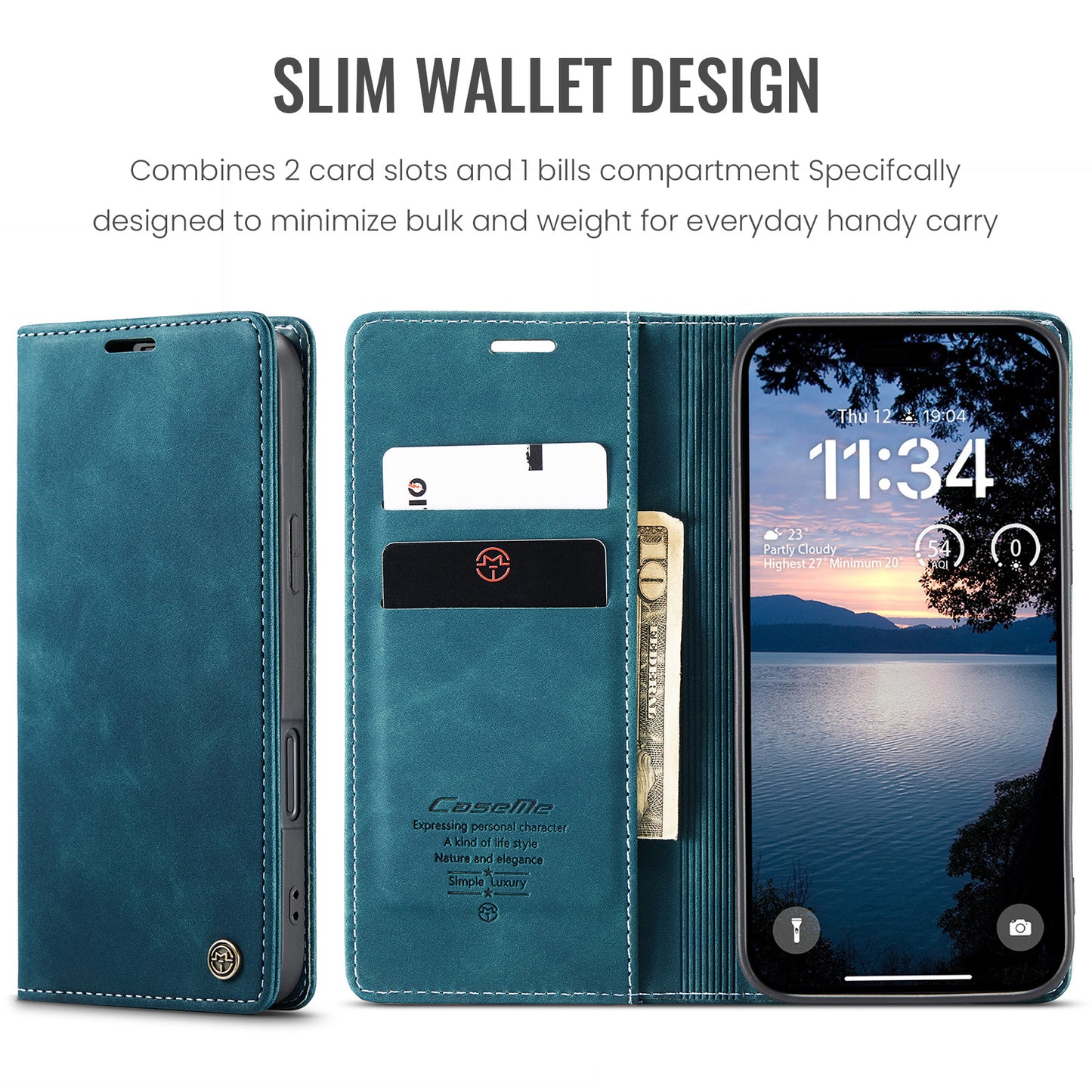For iPhone 17 Pro Max Wallet Case CASEME 013 Series PU Leather Phone Cover Stand - Blue