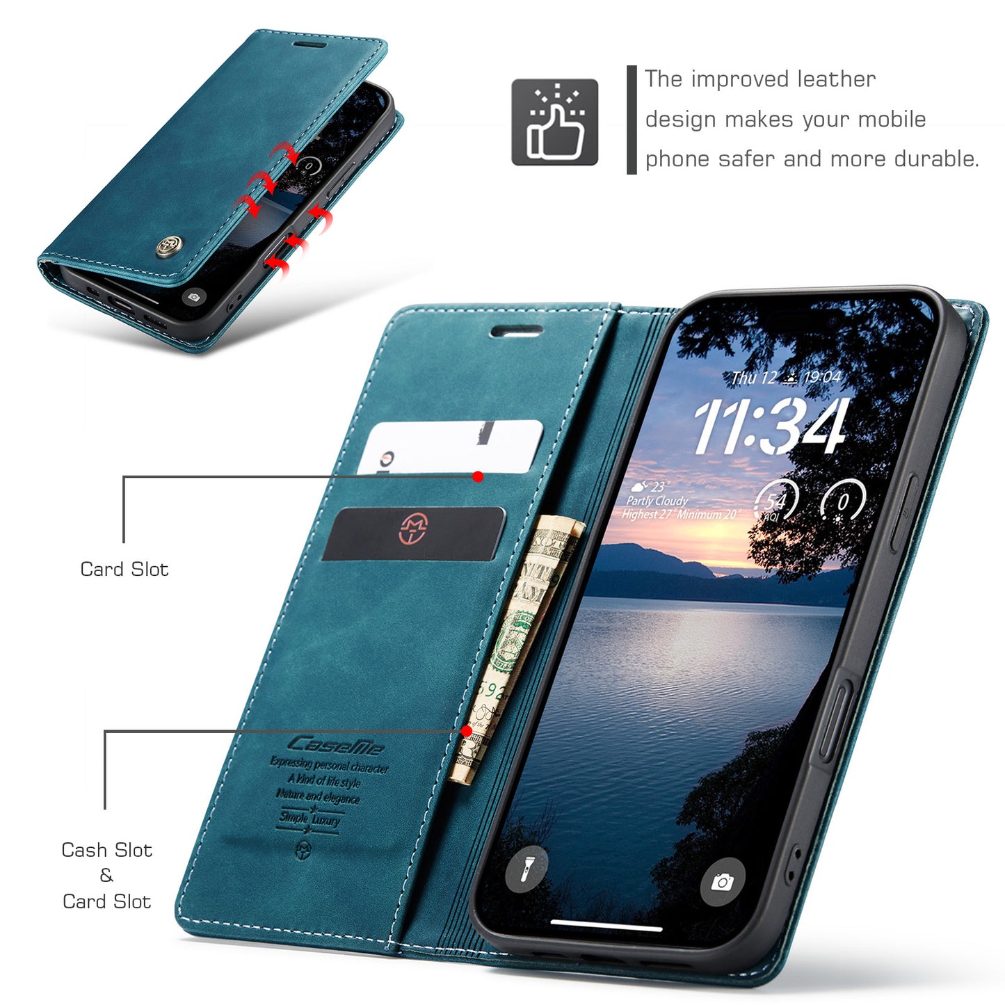 For iPhone 17 Pro Max Wallet Case CASEME 013 Series PU Leather Phone Cover Stand - Blue