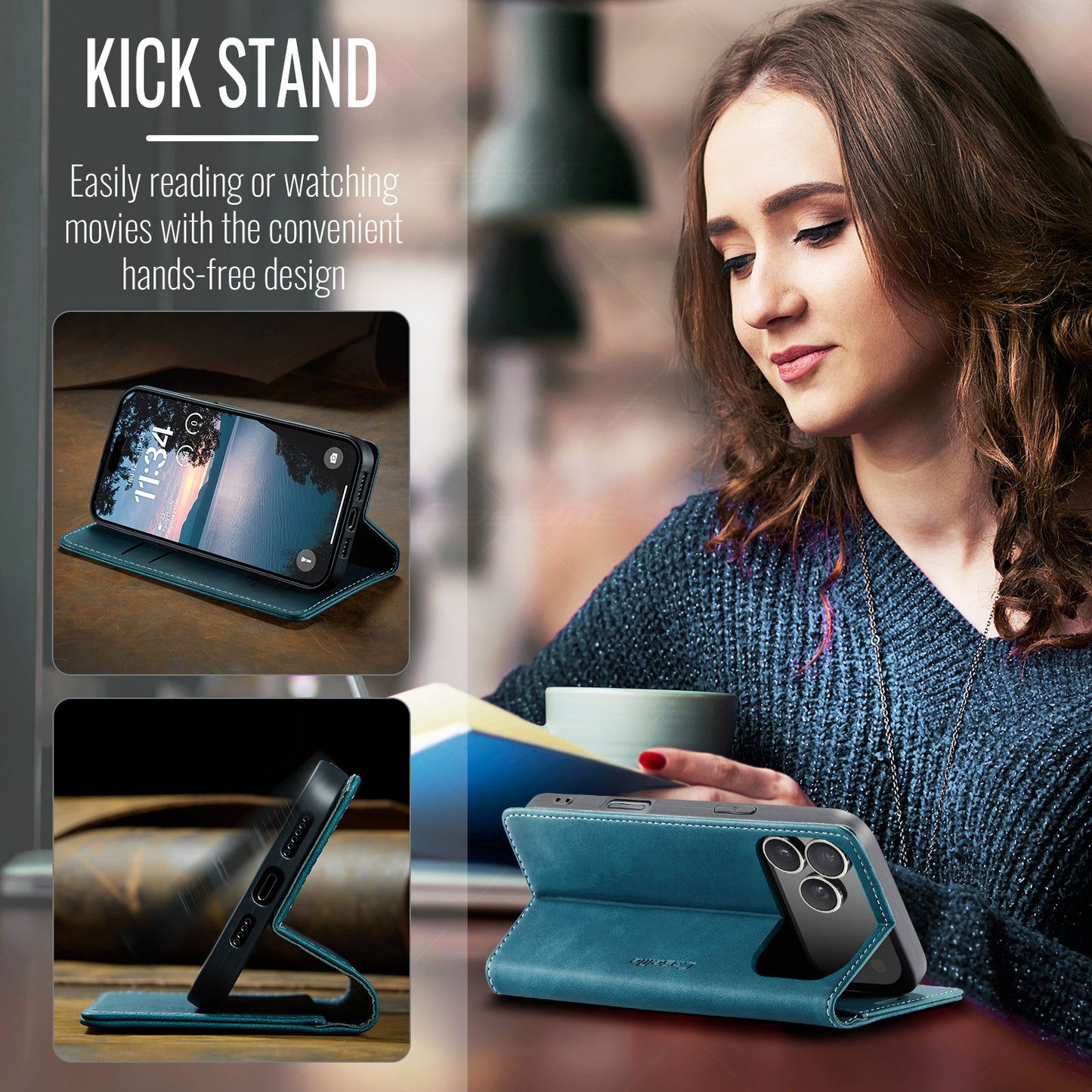 For iPhone 17 Pro Max Wallet Case CASEME 013 Series PU Leather Phone Cover Stand - Blue