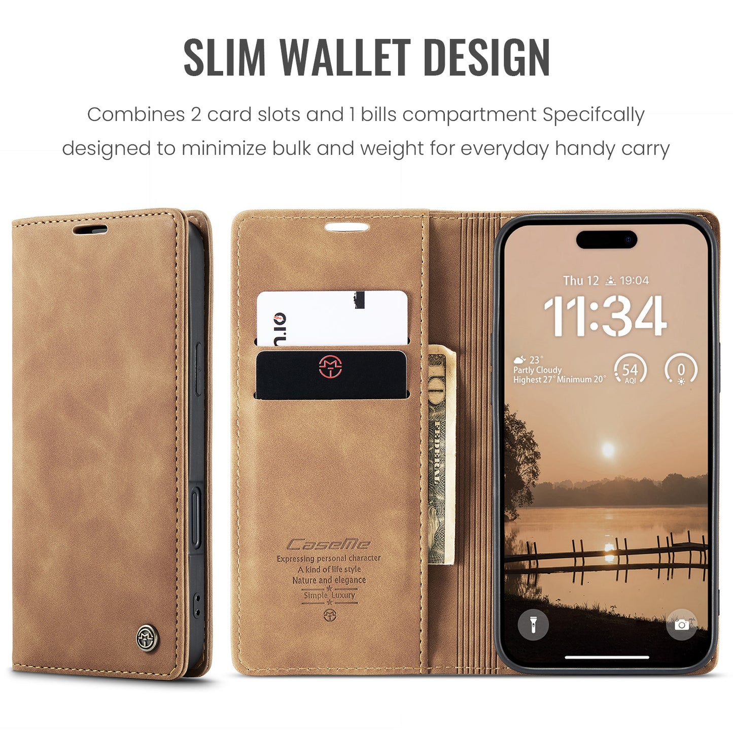 For iPhone 17 Pro Max Wallet Case CASEME 013 Series PU Leather Phone Cover Stand - Brown