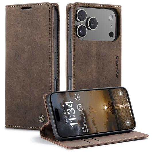 For iPhone 17 Pro Max Wallet Case CASEME 013 Series PU Leather Phone Cover Stand - Coffee