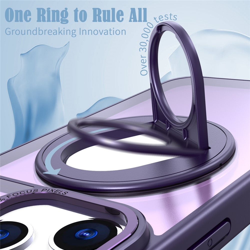 For iPhone 17 Pro Max Clear Back Case Rotating Kickstand TPU + PC Phone Cover Compatible with MagSafe - Purple