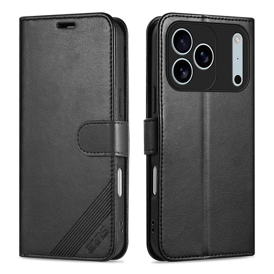 AZNS For iPhone 17 Pro Max Case Anti-Scratch PU Leather Stand Wallet Phone Cover - Black