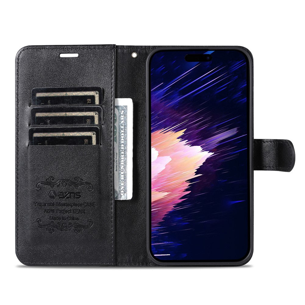 AZNS For iPhone 17 Pro Max Case Anti-Scratch PU Leather Stand Wallet Phone Cover - Black