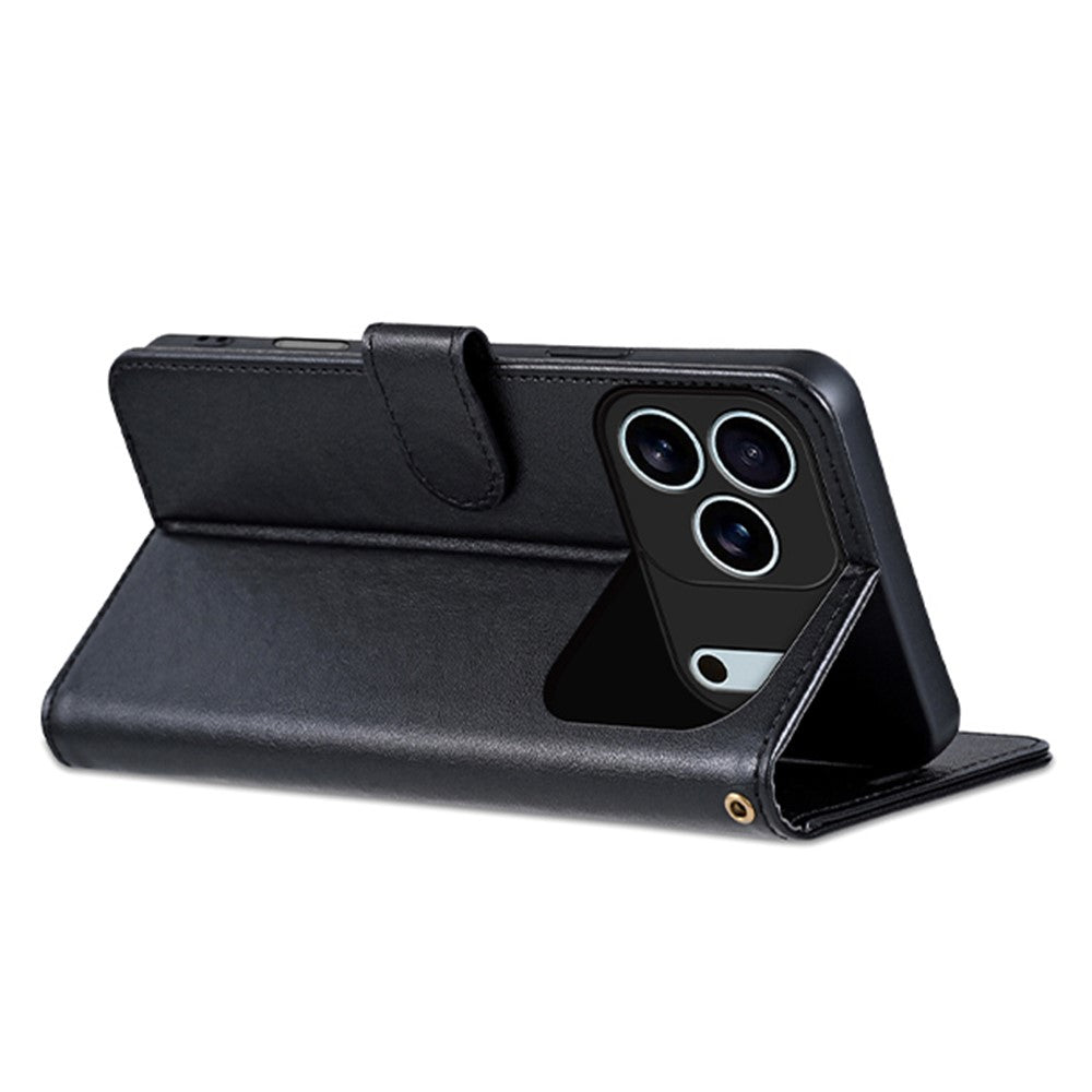 AZNS For iPhone 17 Pro Max Case Anti-Scratch PU Leather Stand Wallet Phone Cover - Black