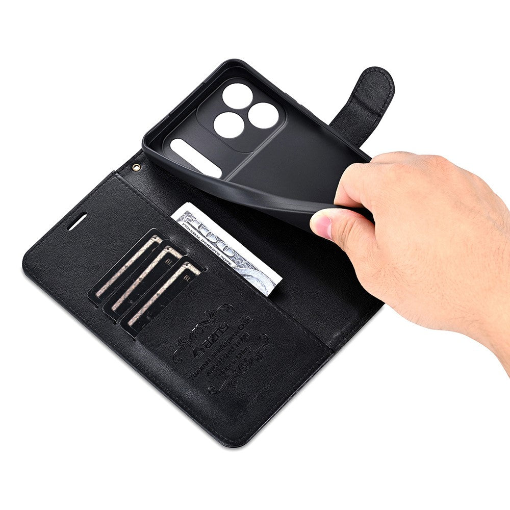 AZNS For iPhone 17 Pro Max Case Anti-Scratch PU Leather Stand Wallet Phone Cover - Black