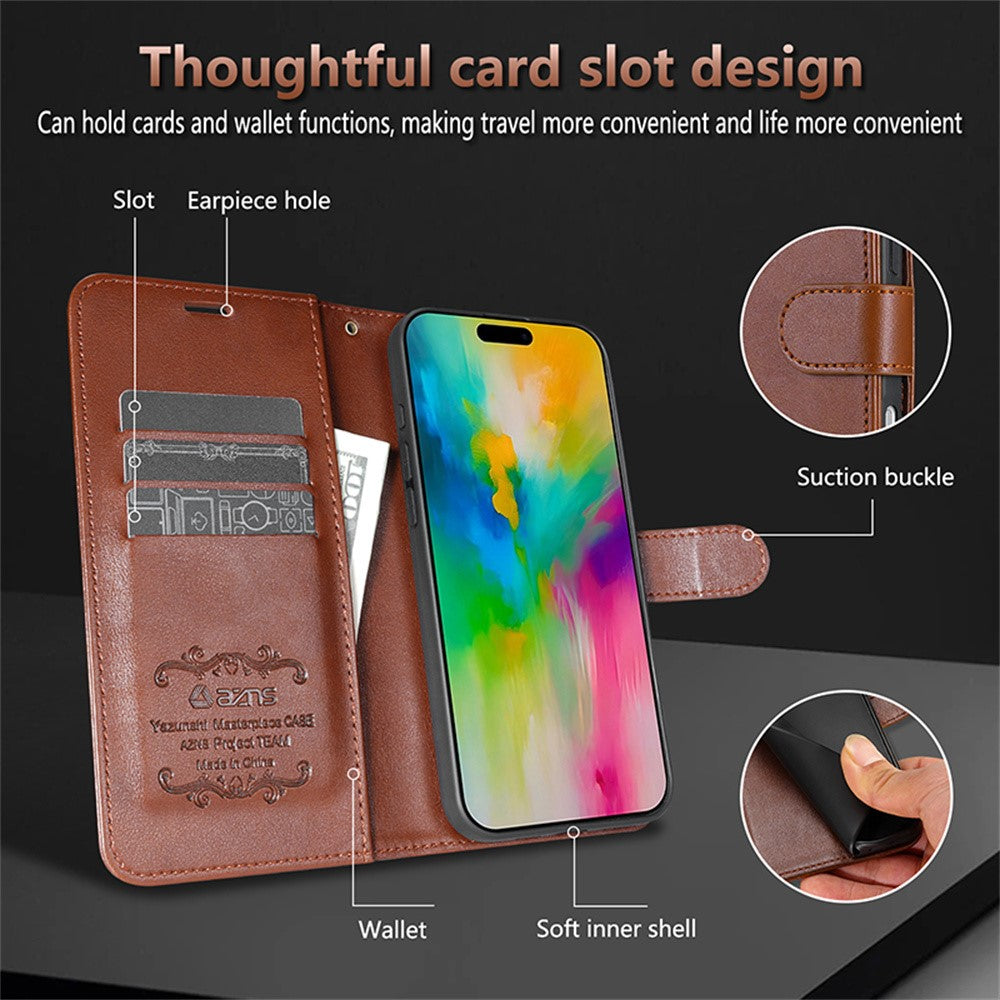 AZNS For iPhone 17 Pro Max Case Anti-Scratch PU Leather Stand Wallet Phone Cover - Black