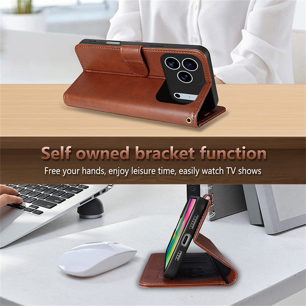 AZNS For iPhone 17 Pro Max Case Anti-Scratch PU Leather Stand Wallet Phone Cover - Black
