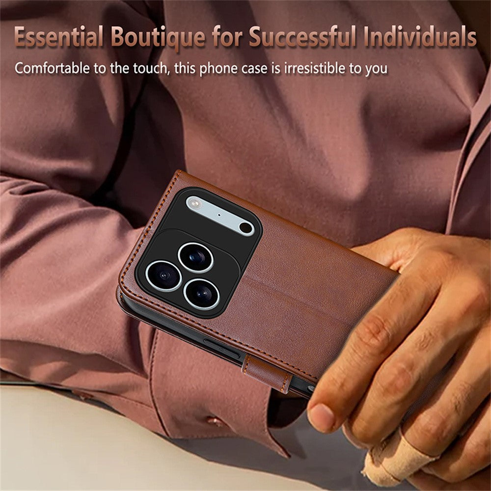 AZNS For iPhone 17 Pro Max Case Anti-Scratch PU Leather Stand Wallet Phone Cover - Black