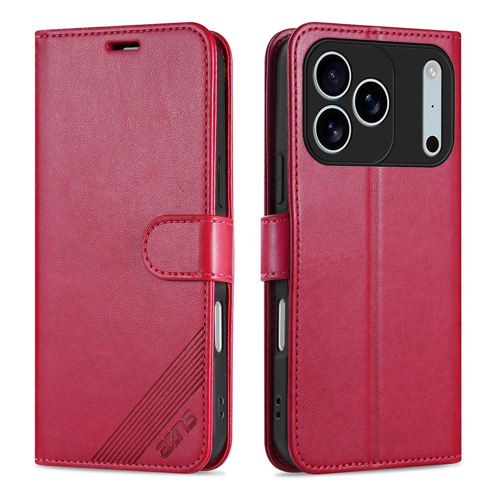 AZNS For iPhone 17 Pro Max Case Anti-Scratch PU Leather Stand Wallet Phone Cover - Red