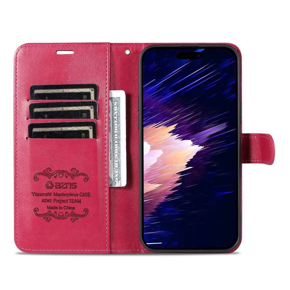 AZNS For iPhone 17 Pro Max Case Anti-Scratch PU Leather Stand Wallet Phone Cover - Red