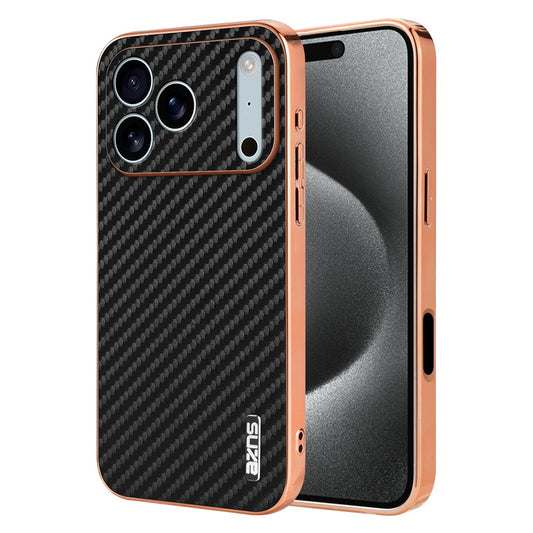 AZNS For iPhone 17 Pro Max Case Electroplating Carbon Fiber Texture PU + TPU Phone Cover - Black