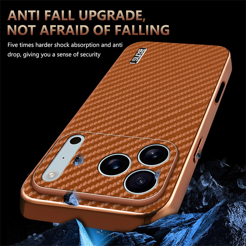 AZNS For iPhone 17 Pro Max Case Electroplating Carbon Fiber Texture PU + TPU Phone Cover - Black