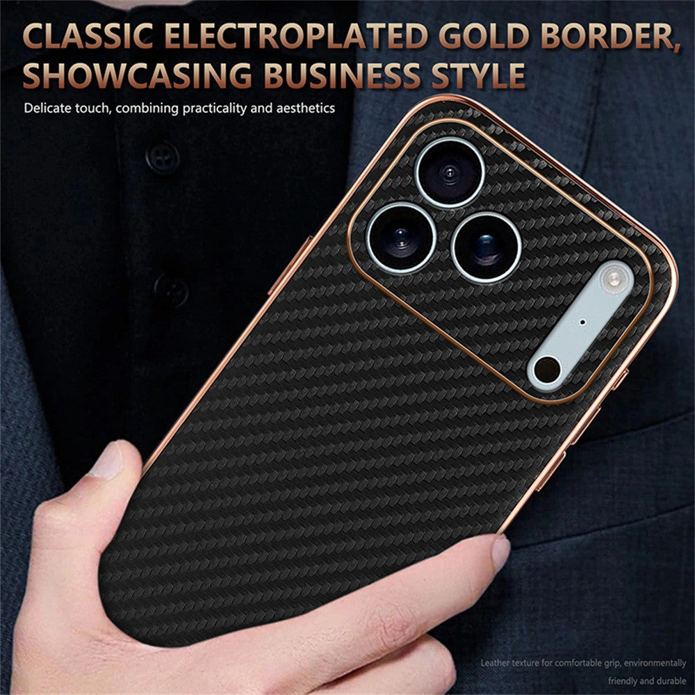 AZNS For iPhone 17 Pro Max Case Electroplating Carbon Fiber Texture PU + TPU Phone Cover - Black