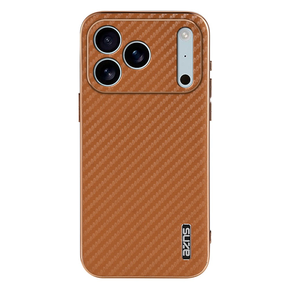 AZNS For iPhone 17 Pro Max Case Electroplating Carbon Fiber Texture PU + TPU Phone Cover - Brown