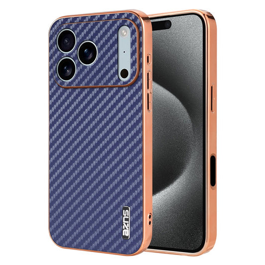 AZNS For iPhone 17 Pro Max Case Electroplating Carbon Fiber Texture PU + TPU Phone Cover - Blue