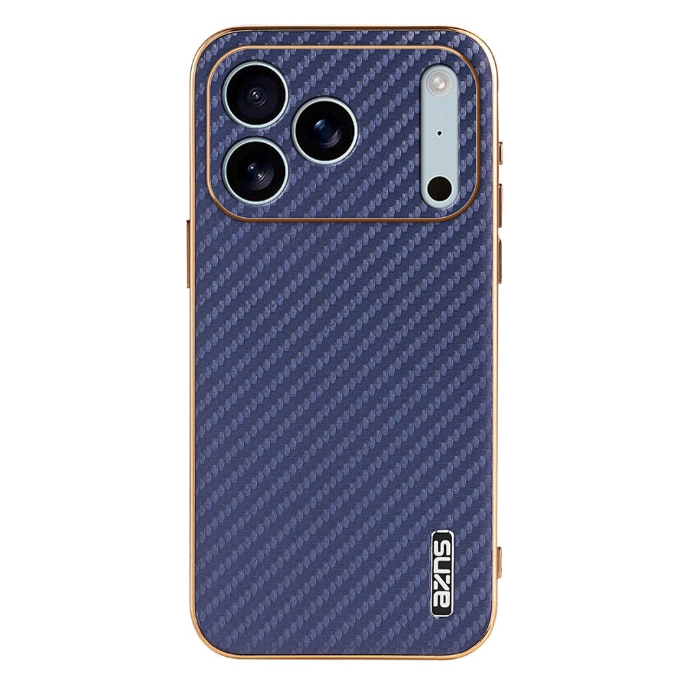 AZNS For iPhone 17 Pro Max Case Electroplating Carbon Fiber Texture PU + TPU Phone Cover - Blue