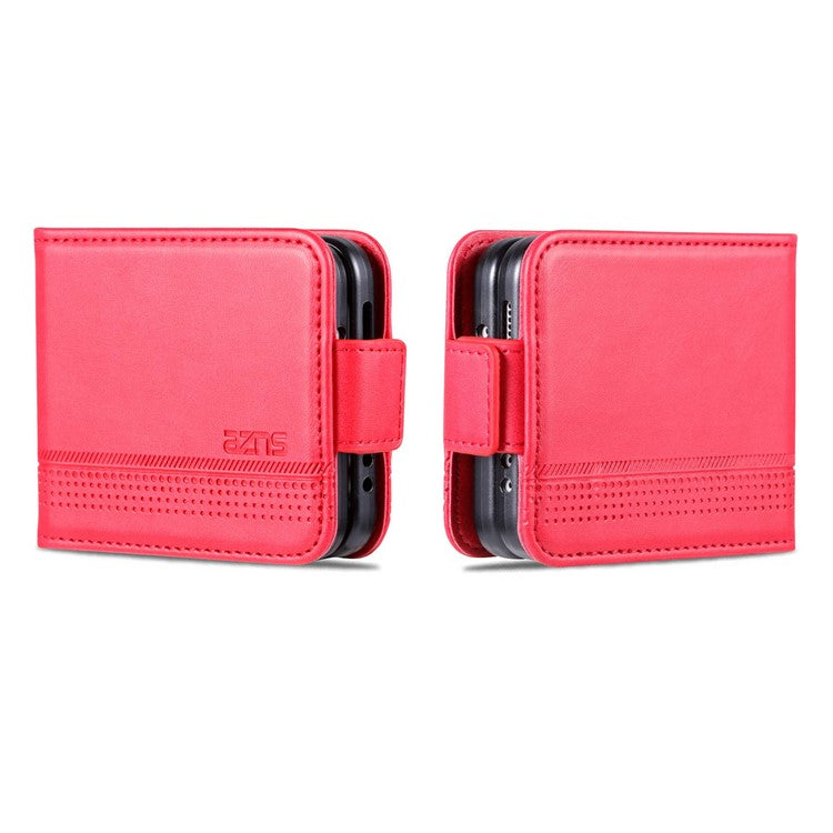 AZNS For Samsung Galaxy Z Flip3 5G Shockproof Case Cowhide Texture PU Leather Case Magnetic Closure Folio Flip Phone Cover with Card Slot - Red