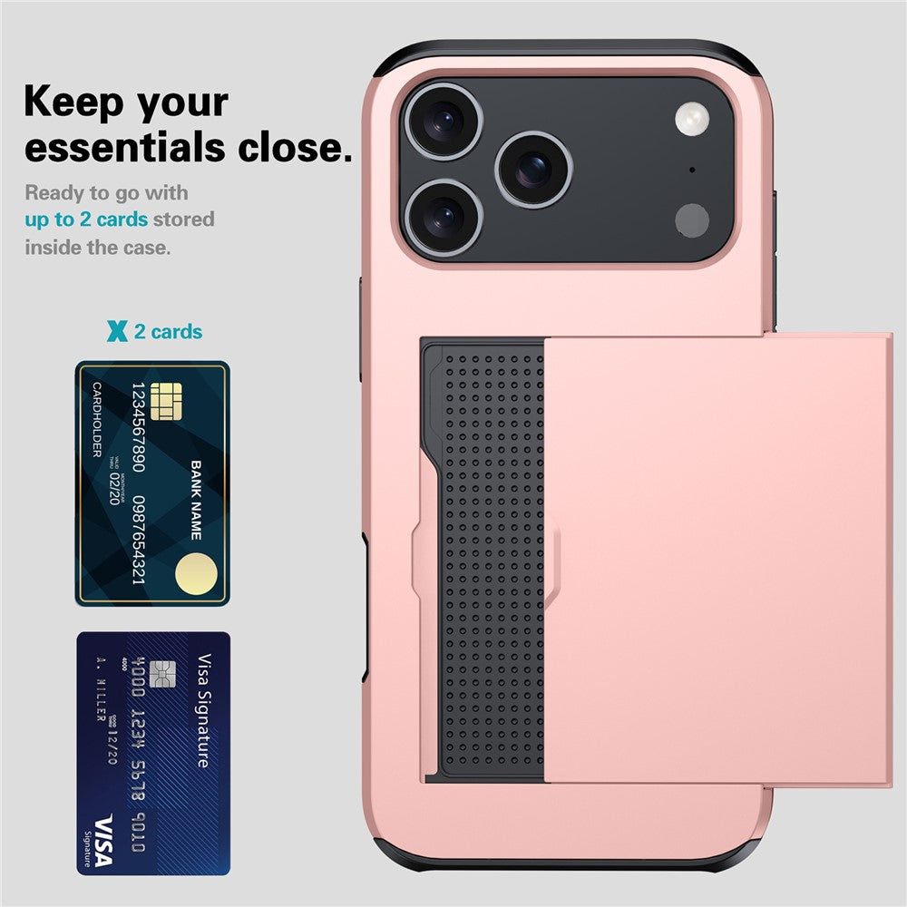 AMORUS For iPhone 17 Pro Max Case with Sliding Card Holder PC TPU Phone Back Cover - Rose Gold