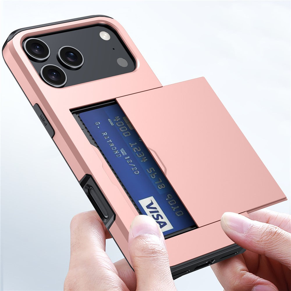 AMORUS For iPhone 17 Pro Max Case with Sliding Card Holder PC TPU Phone Back Cover - Rose Gold