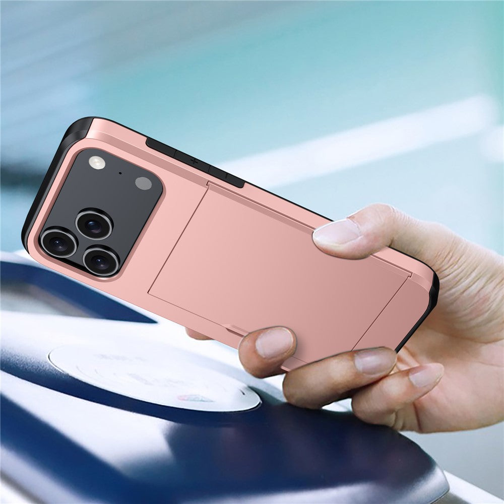 AMORUS For iPhone 17 Pro Max Case with Sliding Card Holder PC TPU Phone Back Cover - Rose Gold