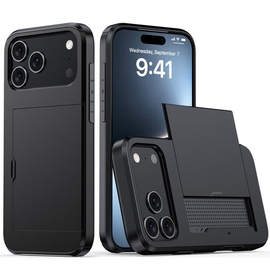 AMORUS For iPhone 17 Pro Max Case with Sliding Card Holder PC TPU Phone Back Cover - Black