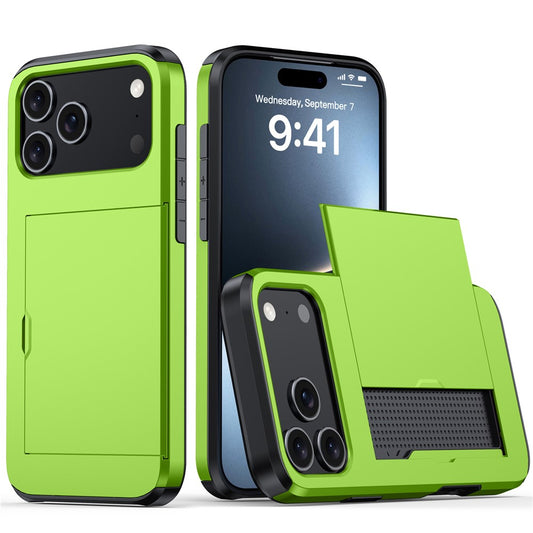 AMORUS For iPhone 17 Pro Max Case with Sliding Card Holder PC TPU Phone Back Cover - Green